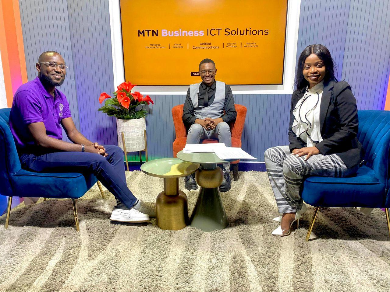 Patrick Mwewa in a television studio with a presenter and a fellow guest
